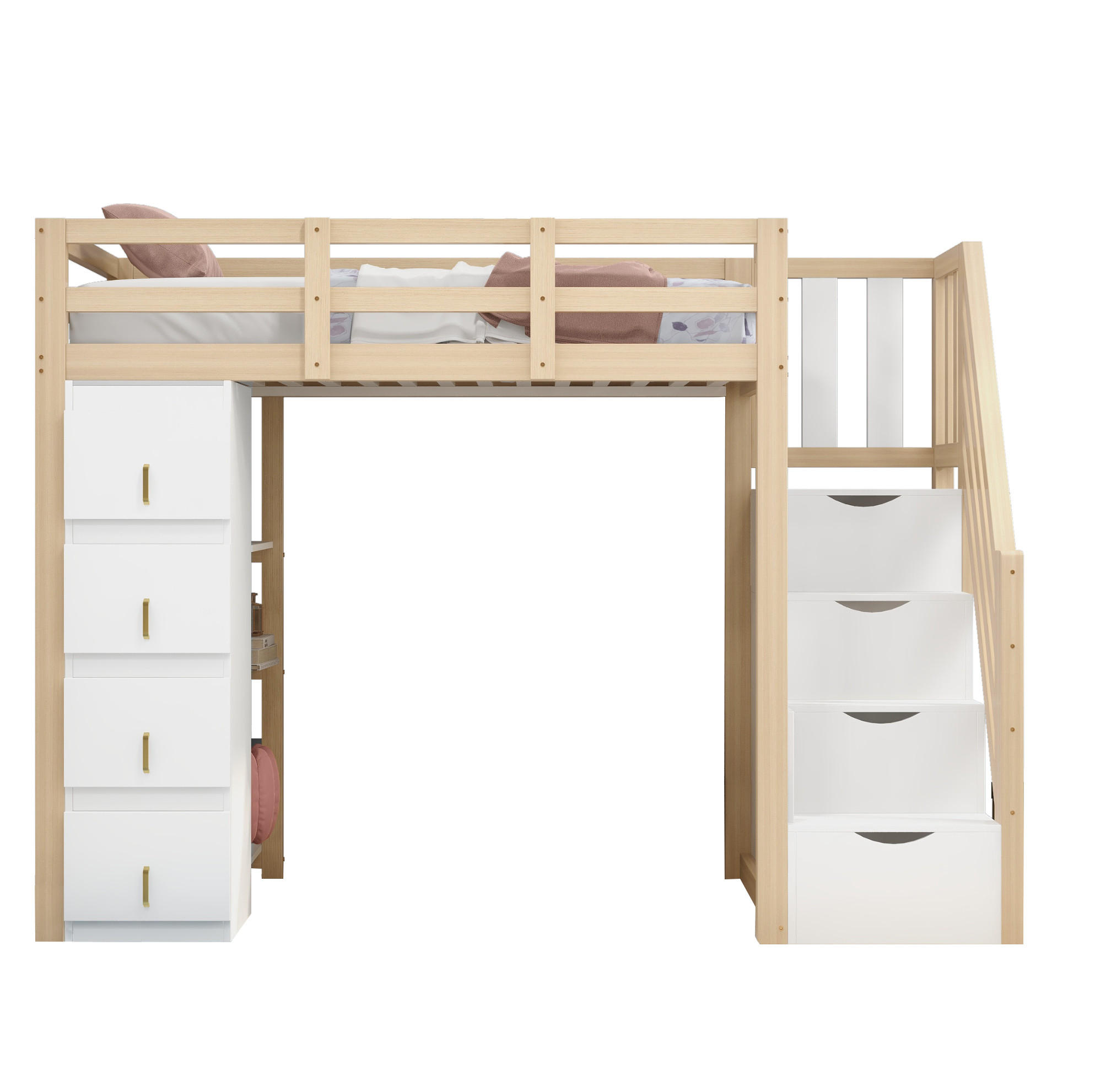 HOCHBETT 90/200 cm aus Holz mit Stauraum und Regal in Naturfarbe - Weiß, Holz (90/200cm) - Flora Grace