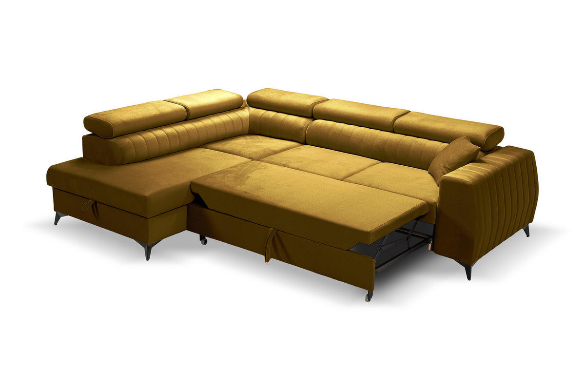 ECKSOFA PIERO L Links mit Schlaffunktion 195x125 Velours Gold - Goldfarben/Schwarz, Holz/Textil (268/203cm) - Muffo