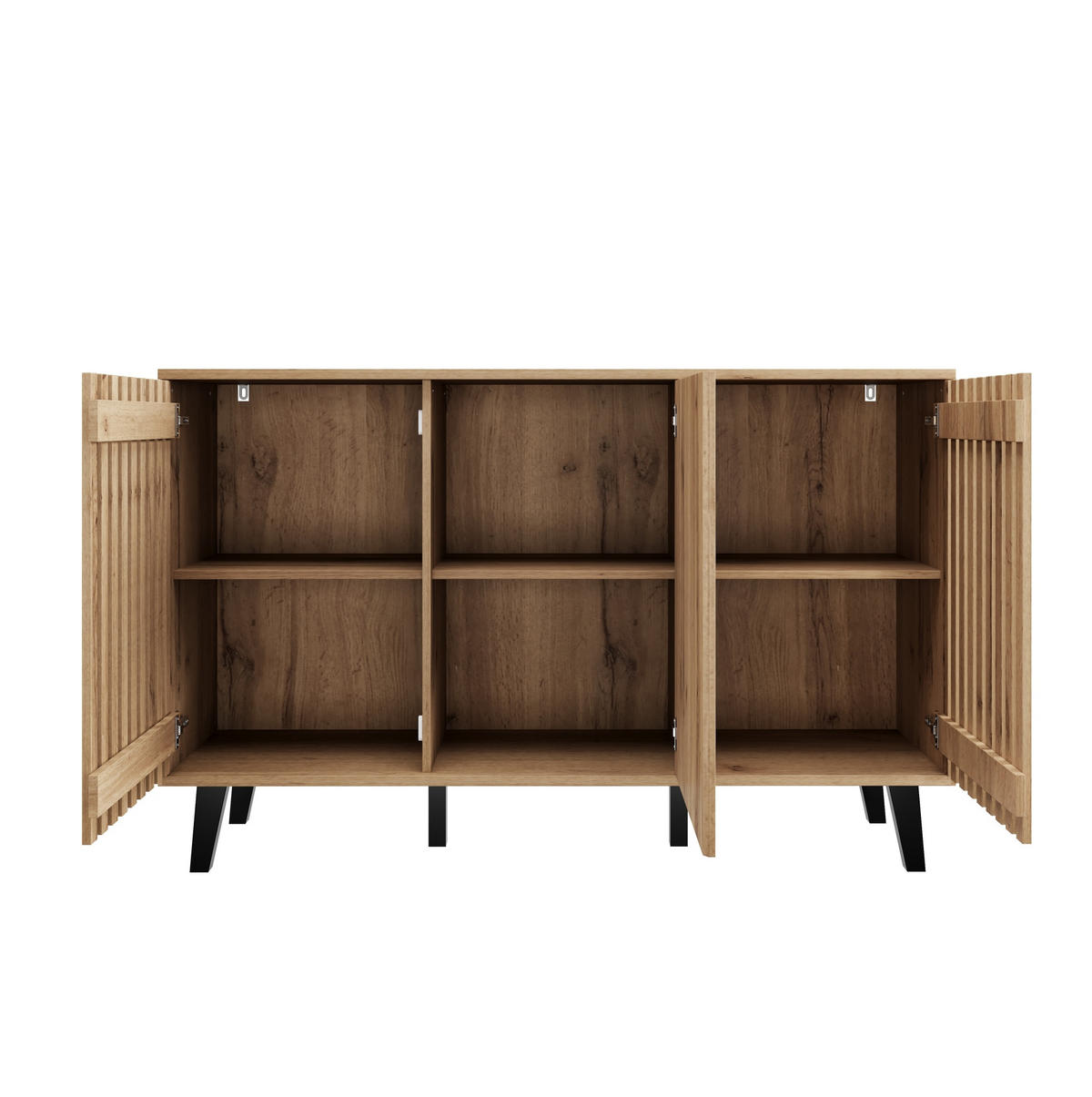 SIDEBOARD aus Spanplatte 150x40x95 cm Naturholz/Schwarz mit 3 Türen und 6 Fächern - Naturfarben, Holzwerkstoff (150/95/40cm) - IVMEU