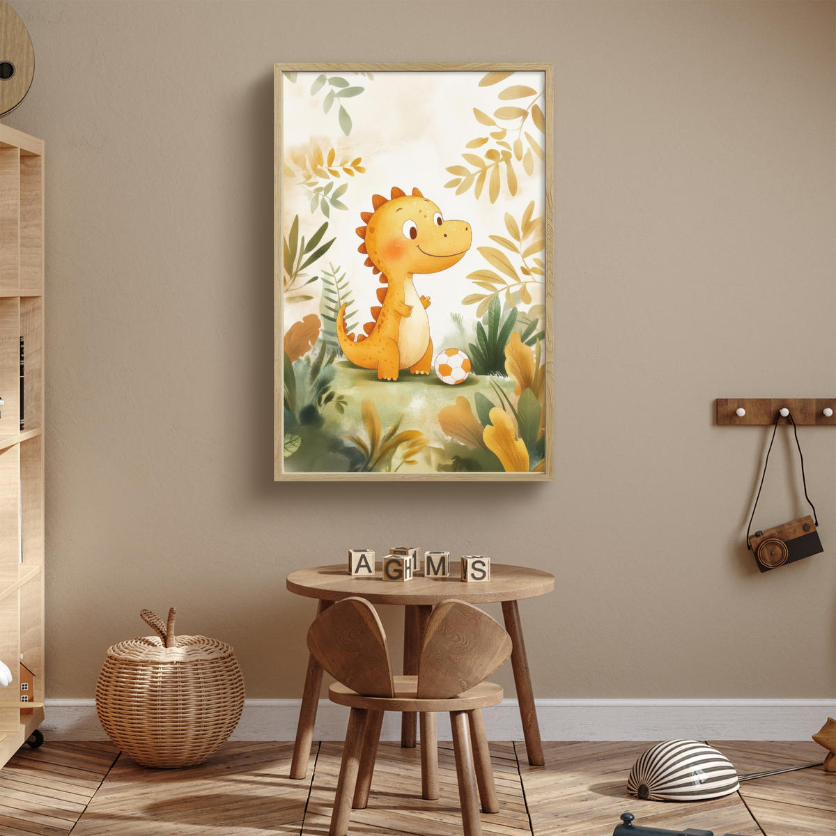NACHTTISCHLAMPE MIT AKKU Dino - Fußball - Orange 60x90 cm - Beige, Holzwerkstoff (8/60/90cm) - OnlyWow