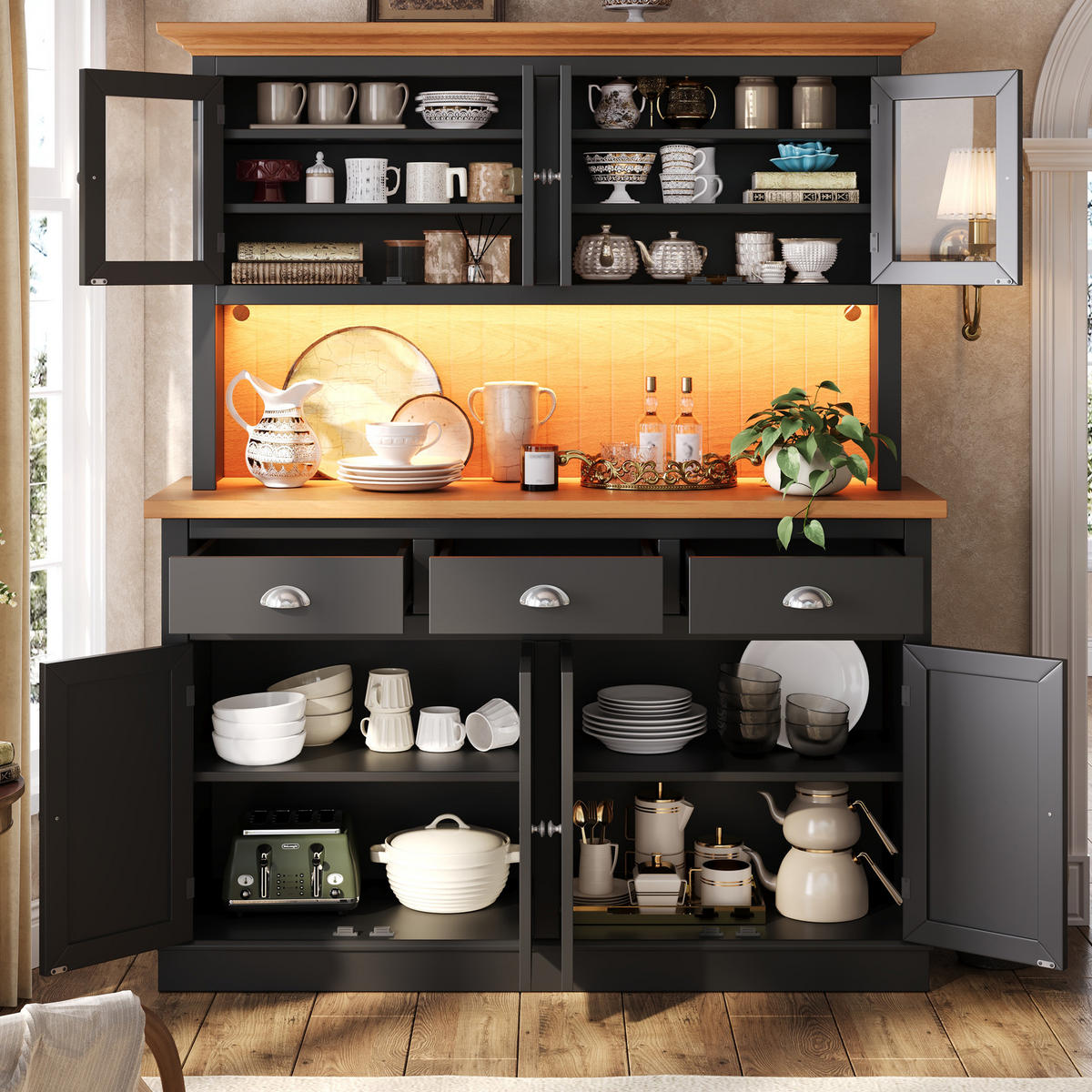 GESCHIRRSCHRANK Schwarz 140/40/180 - Schwarz, Holzwerkstoff (140/180/40cm)