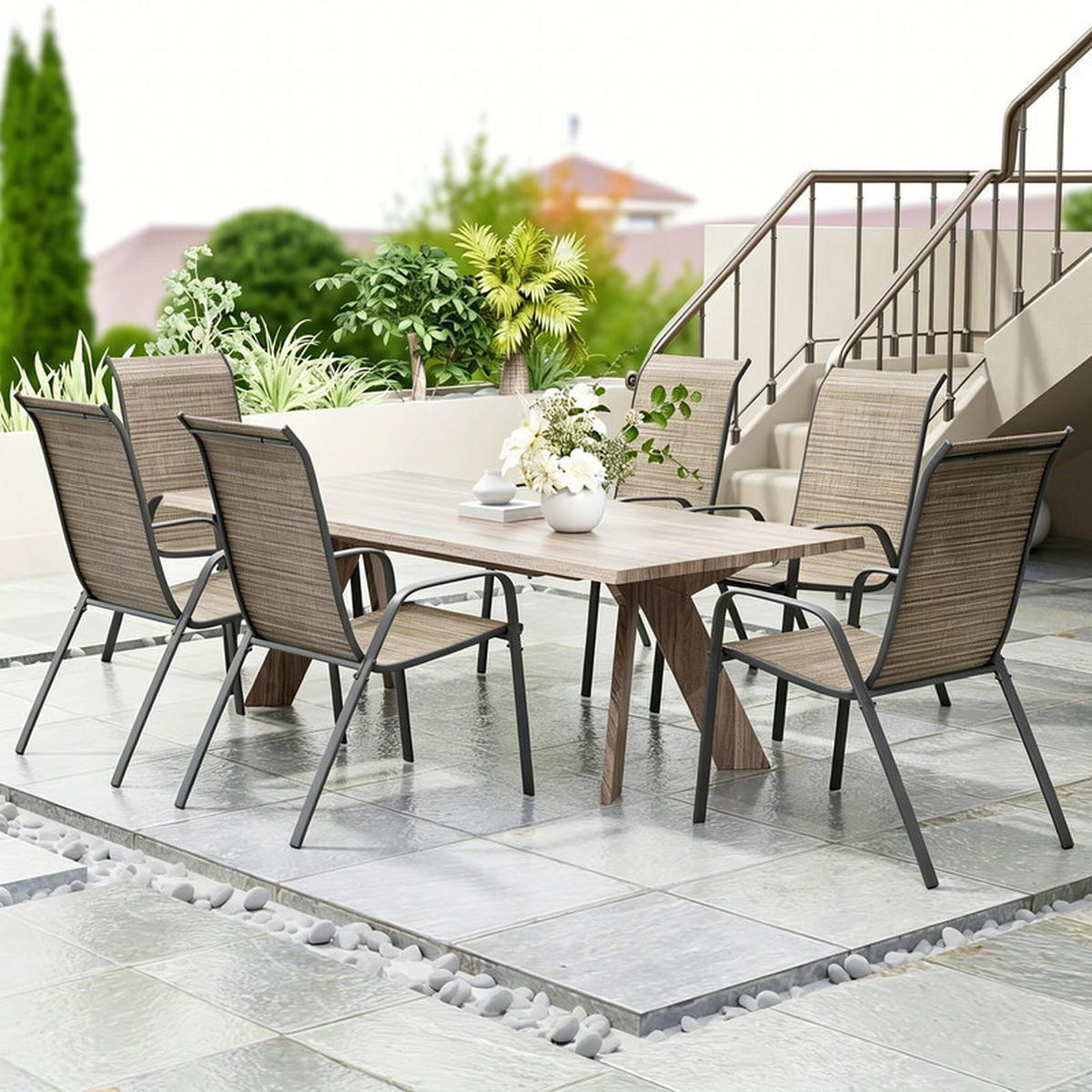 GARTENSTÜHLE 6er-Set – stapelbar, 150 kg, wetterfest,Braun - Braun, Metall (72/96/60cm) - Coonoor