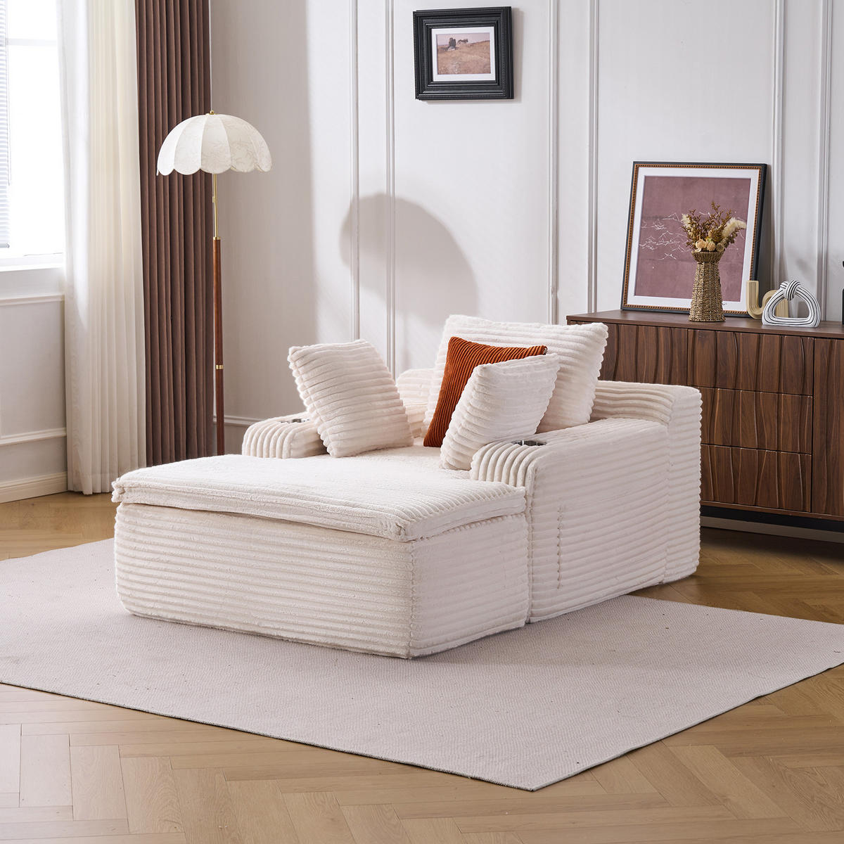 KLAPPSOFA mit 2-in-1-Funktionskissen, Cordstoff - Beige - Beige, Textil (113/63/164cm) - KOMHTOM