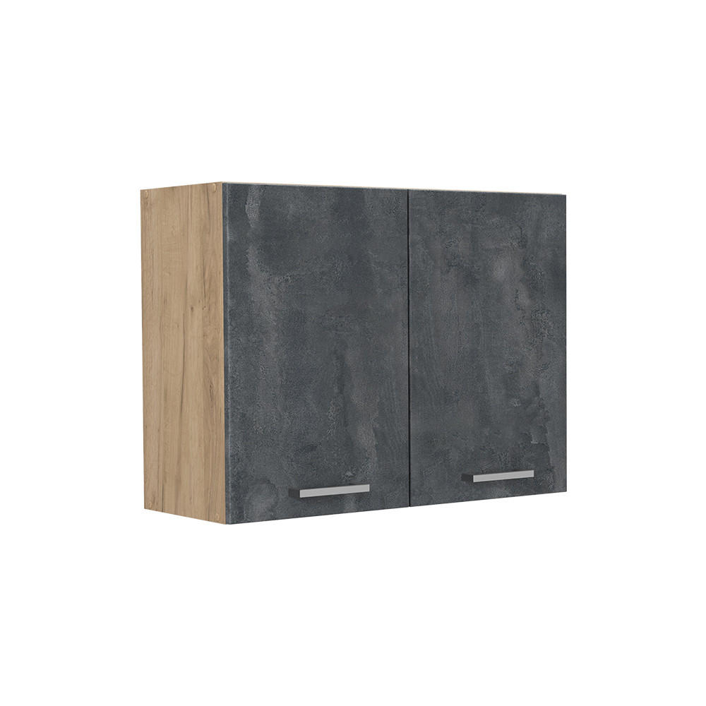 KÜCHENGLASSCHRANK R-Line, Schwarz Beton/Goldkraft Eiche, 80 cm - Eichefarben/Schwarz, Holzwerkstoff (80/60/31cm) - Vicco