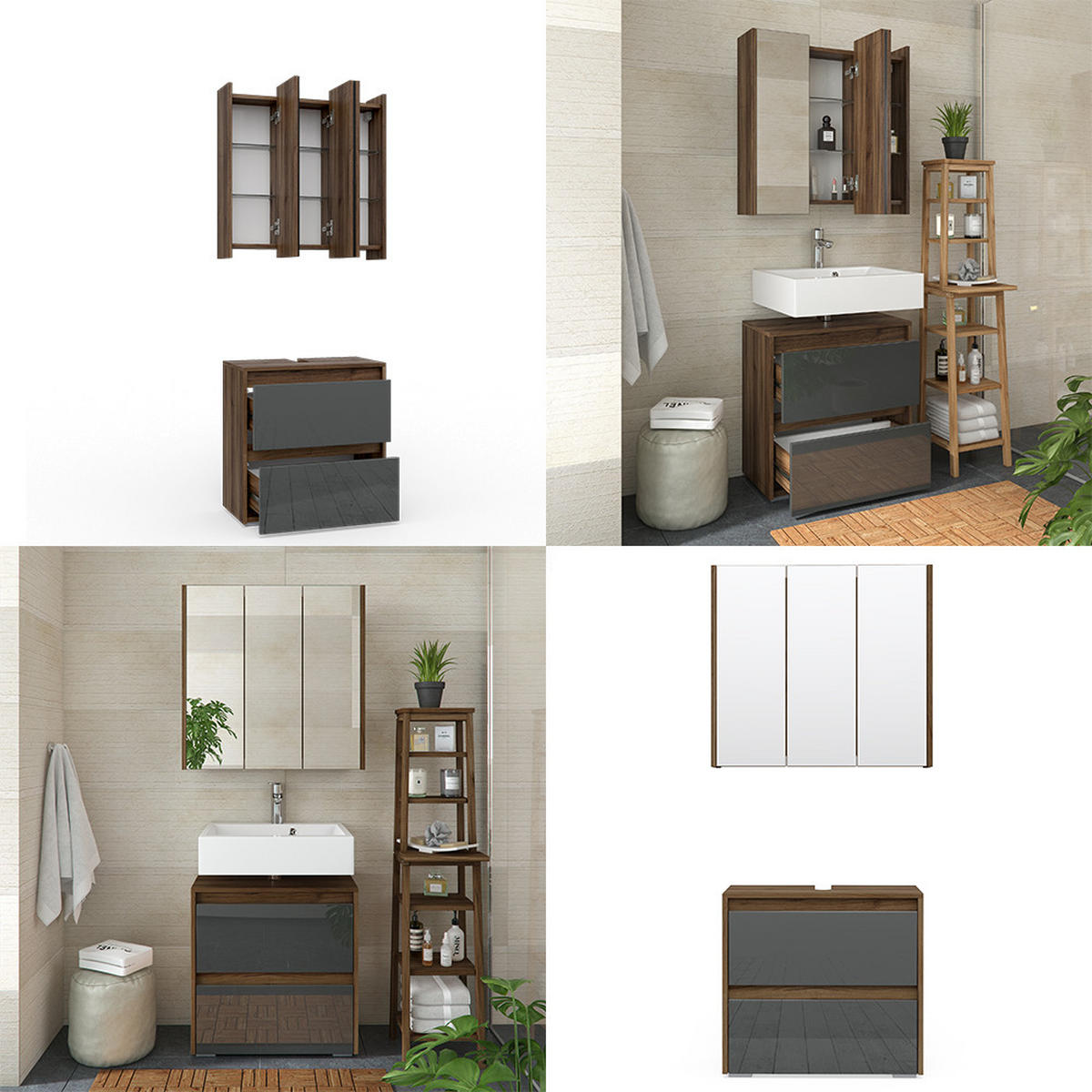 BADMÖBEL-SET Majest Anthrazit 2 Teile - Anthrazit/Walnussfarben, Holzwerkstoff (60/62/30cm) - Vicco