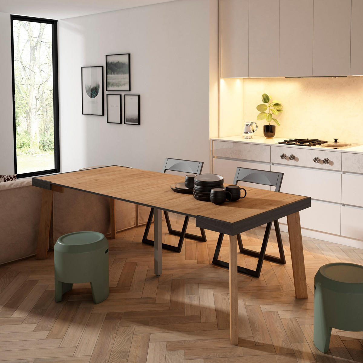 KONSOLENTISCH ausziehbar 58 bis 222cm, für 10 Gäste, eiche, 90/58/73cm - Eichefarben, Holzwerkstoff (90/222/73cm) - Skraut Home