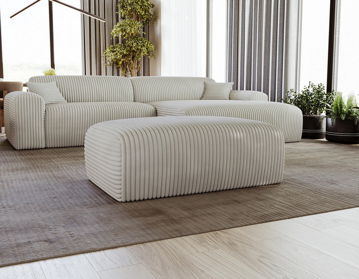 POLSTERHOCKER - Cord - Silberfarben/Schwarz, Kunststoff/Textil (110/40/72cm) - home24