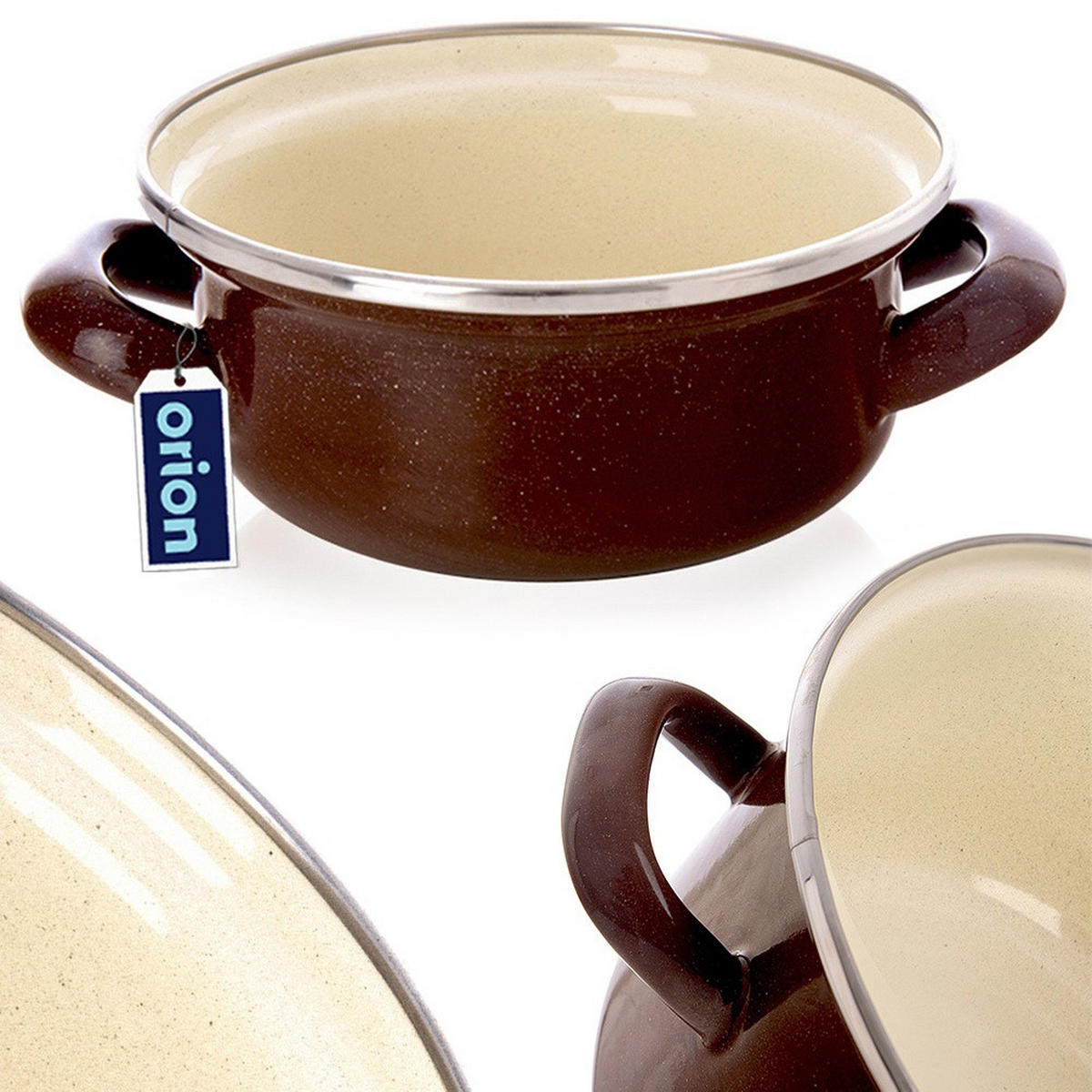 EMAILLIERTOPF Brown mit Griffen braun - Braun, Metall (14cm) - Orion 