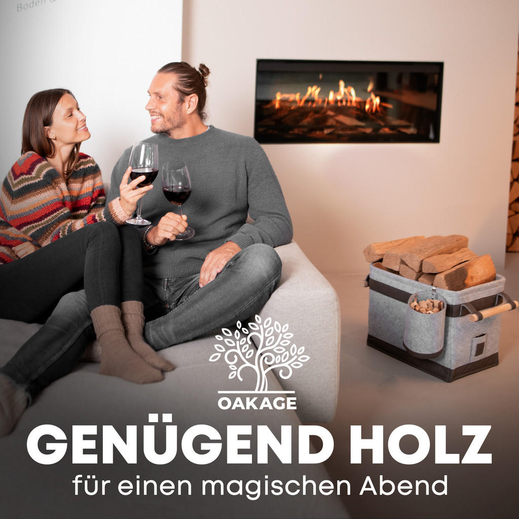 Thumbnail - Oakage Kaminholzkorb, Grau, Textil, Rechteckig, 32x35x42 cm, Kleinmöbel, Kamine & Zubehör, Holzkörbe & Zubehör