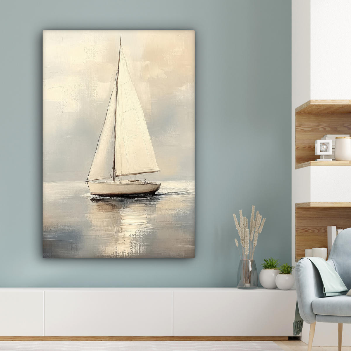 LEINWANDBILD Segelschiff - Meer - Bewölkt 80x120 cm - Creme, Textil (80/120cm) - MuchoWow
