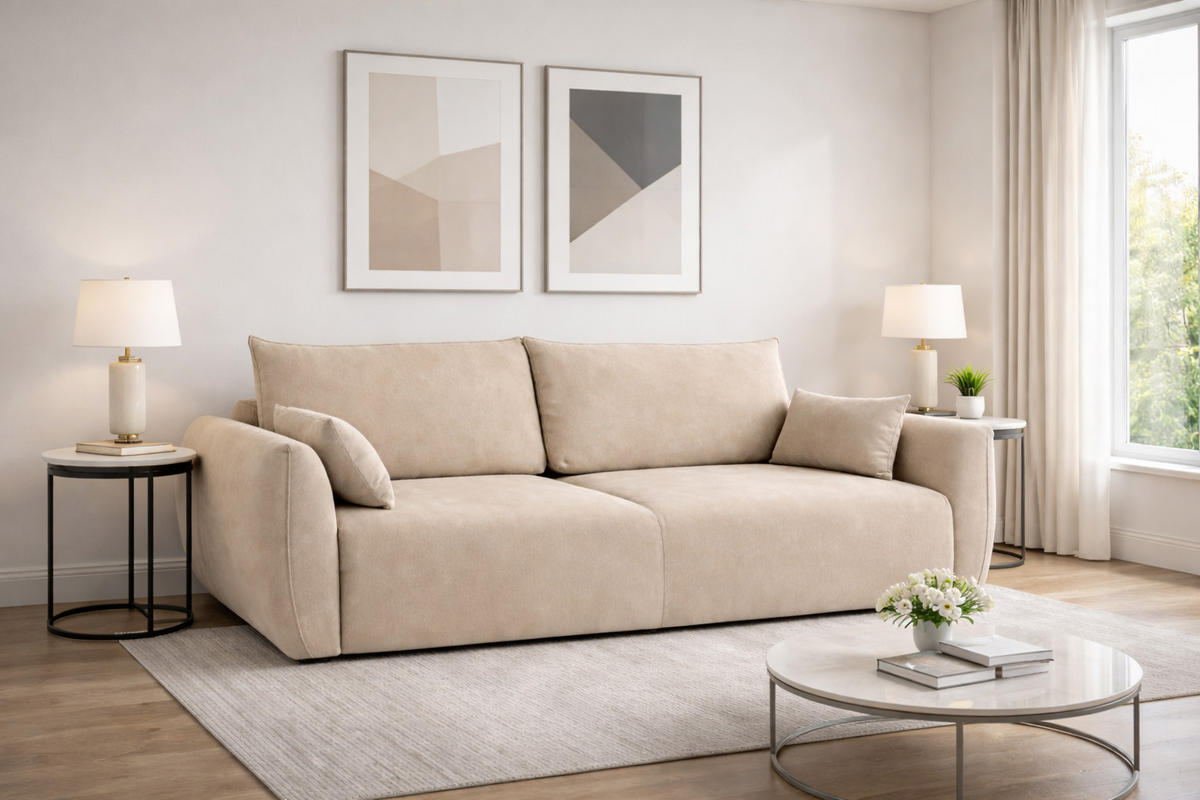 SOFA Mit Schlaffunktion Und Bettkasten, Veloursstoff Salvador, Beige, Zephira - Beige, Holz (238/87/102cm) - Kaiser Möbel