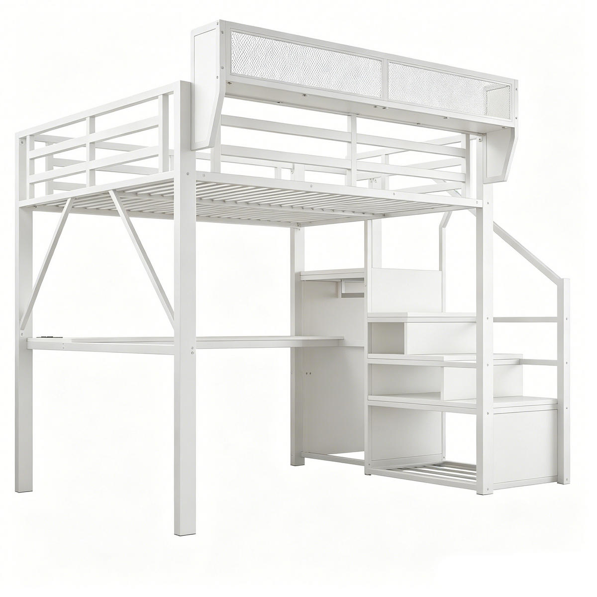 HOCHBETT 140/200 cm DE-32583 mit Schreibtisch, LED und Stauraum Weiß - Weiß, Metall (140/200cm) - ComfortXL