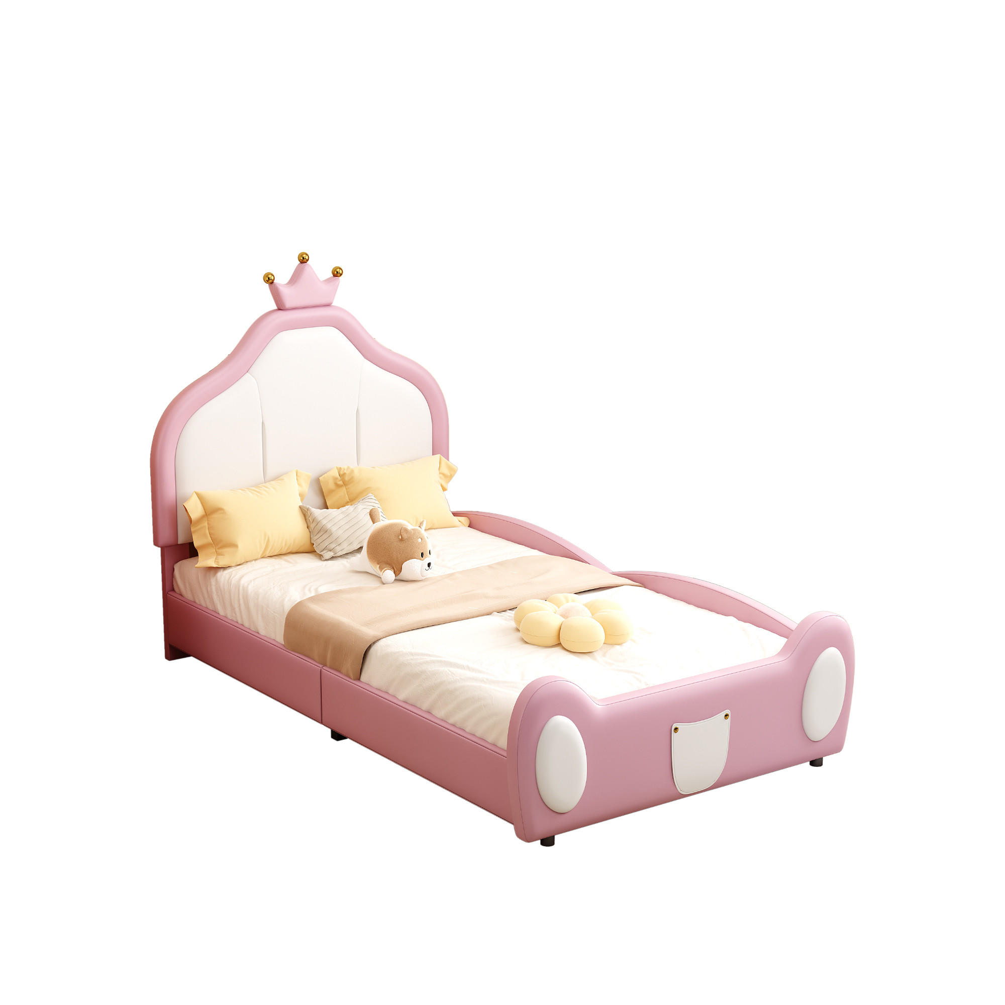 KINDERBETT 90x200 Rosa Kunstleder Kranzkopfteil - Pink, Textil (90/200cm) - FLIEKS