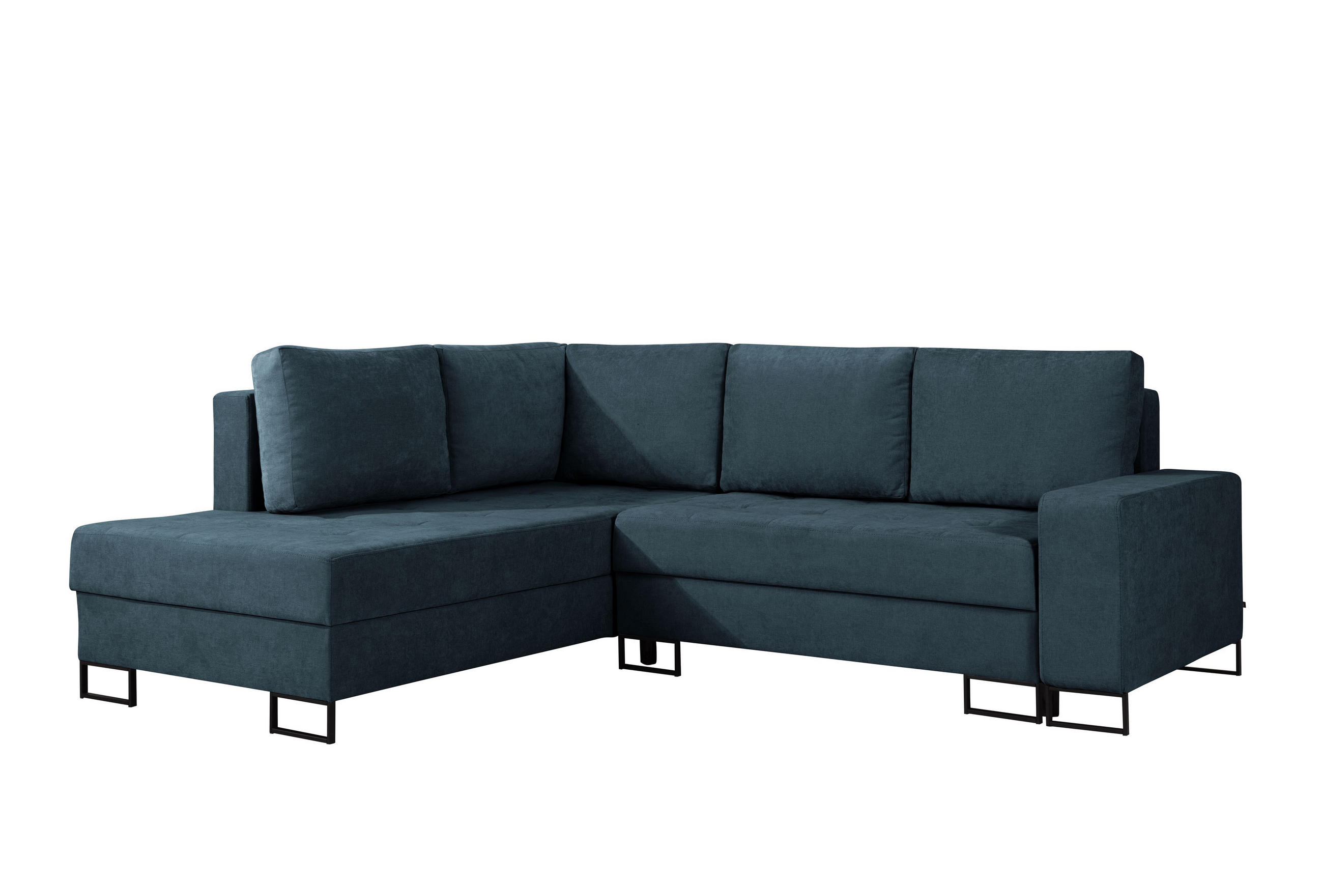 ECKSOFA mit Schlaffunktion Links Dunkelblau Chenille - 245x200 cm - Trevi - Schwarz/Dunkelblau, Holz/Holzwerkstoff (245/200cm) - Ravio