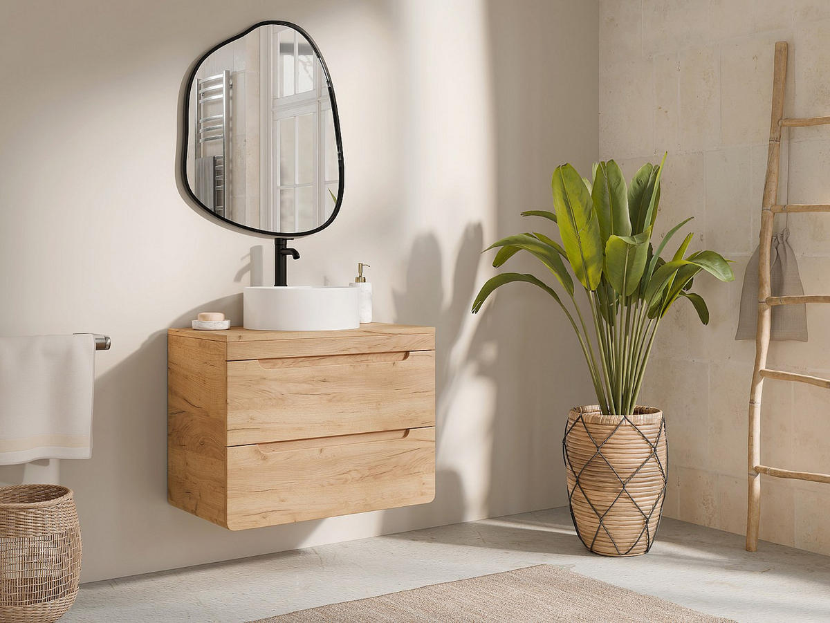 WASCHBECKENUNTERSCHRANK hängend mit Platte - Holzfarben hell - 80 cm - ARUBA - Naturfarben, Holz (80/59/46cm) - Vente-Unique