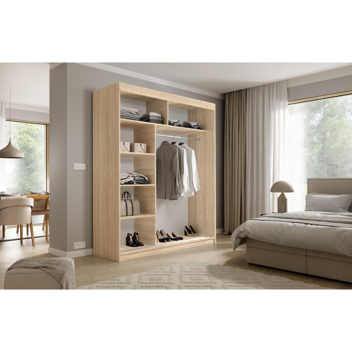 SCHWEBETÜRENSCHRANK Katrina eiche Sonoma 180/215,5/59 cm 2-türig - Sonoma Eiche, Holzwerkstoff (180/215.5/59cm) - Beautysofa