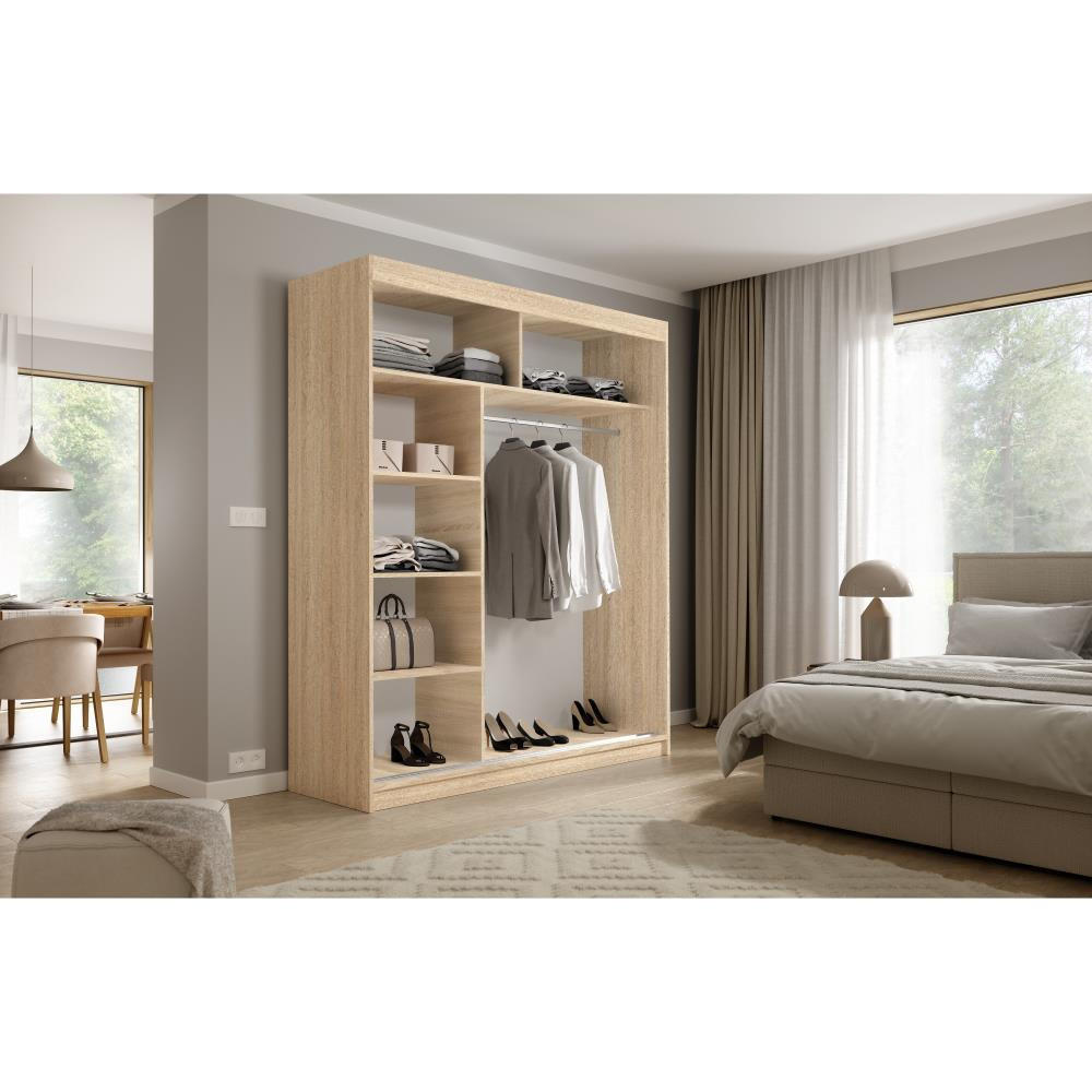 Thumbnail - Beautysofa Schwebetürenschrank, Sonoma Eiche, Holzwerkstoff, 180x215.5x59 cm, Schlafzimmer, Kleiderschränke, Schwebetüre...