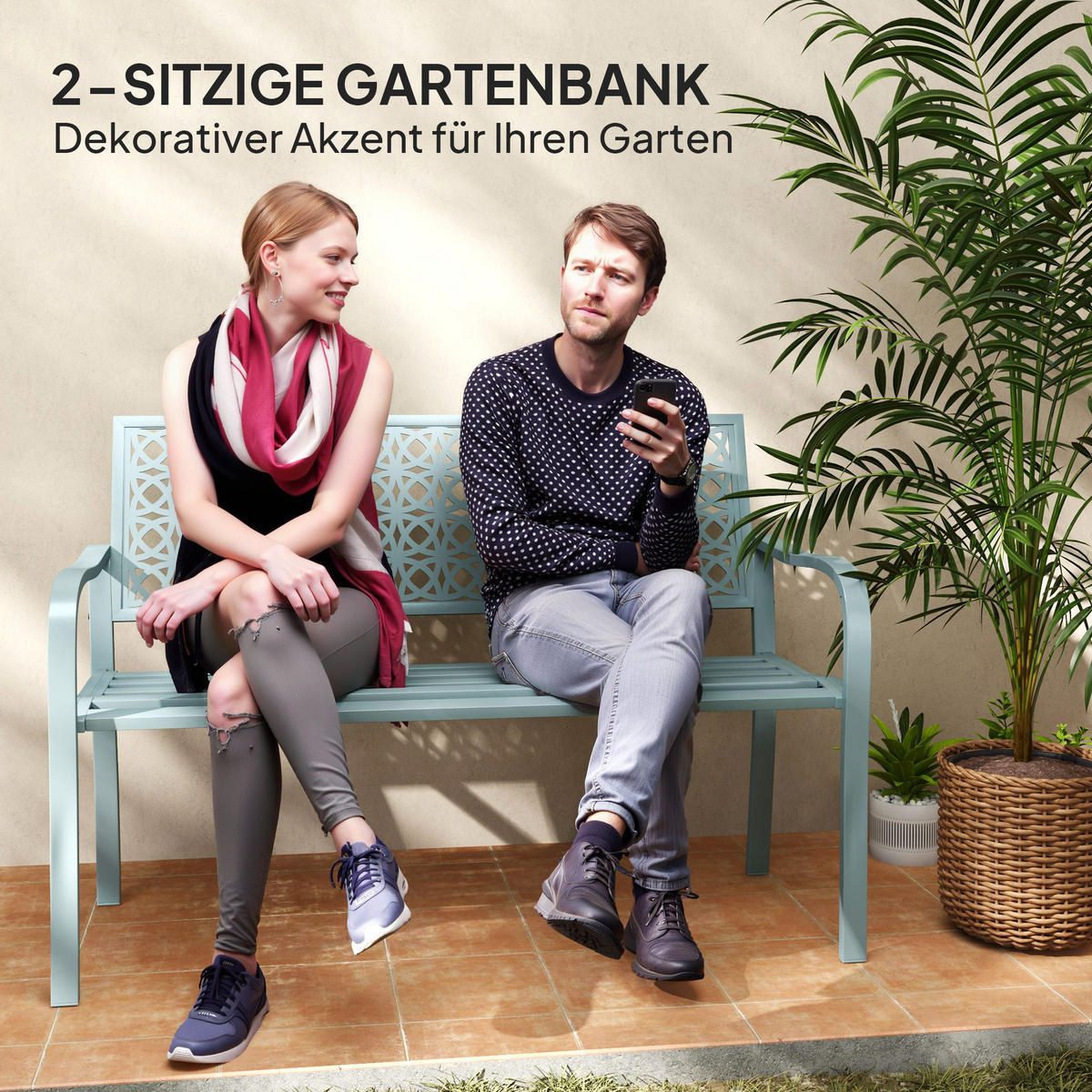 GARTENBANK 2-Sitzer - Blau, Metall (63/85/127cm) - Outsunny