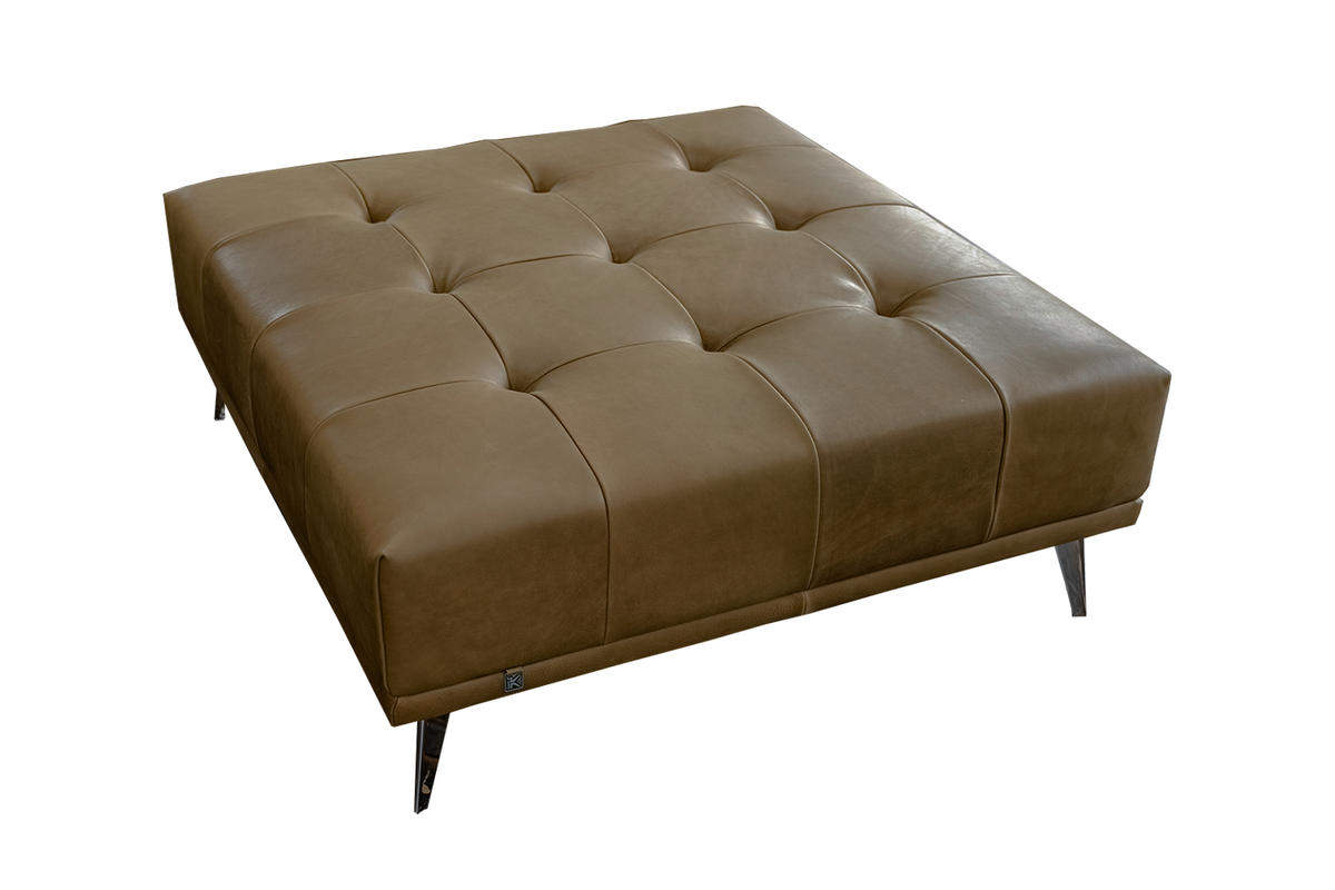 HOCKER WIOLO Beige Leder - Beige/Silberfarben, Leder/Metall (110/42/110cm) - KAWOLA