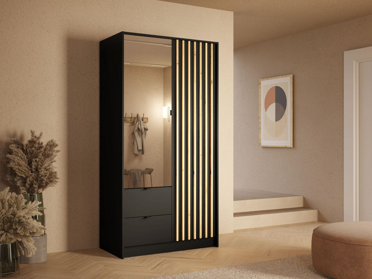 KLEIDERSCHRANK Onyx Schwarz 102/201/55 - Schwarz, Holzwerkstoff (102/201/55cm) - RAUMHIRSCH FURNITURE