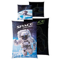 KINDERBETTWÄSCHE 135x200 cm Astronaut Weltall aus 100% Baumwolle - Leuchtet um Dunkeln - Blau, Textil (135/200cm) - Carpe Sonno