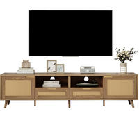 TV-SCHRANK aus Holzwerkstoff 200x37x49 cm Eiche mit 2 Türen, 2 Schubladen, Rattandesign und verstellbaren Füßen - Braun, Holzwerkstoff (200/49/37cm) - Modfu