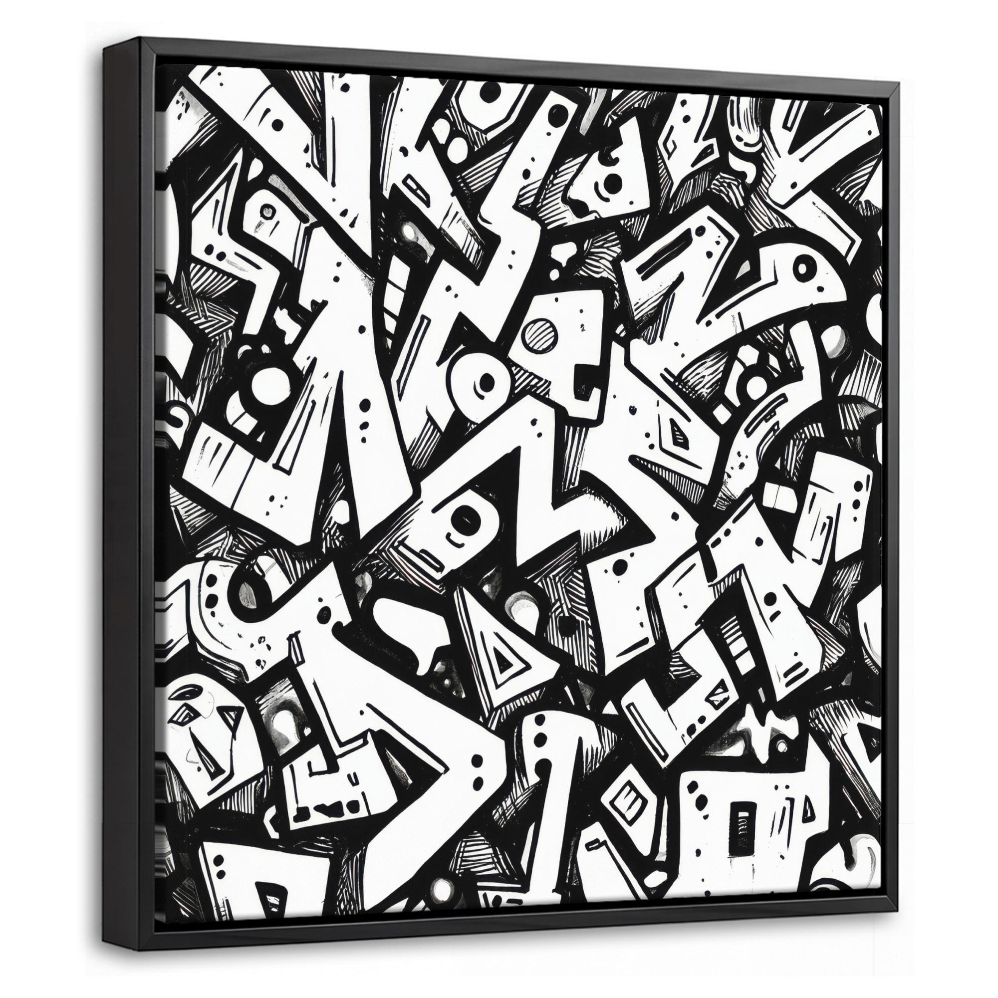 LEINWAND Bilder mit Rahmen - Formen - Buchstaben - Graffiti - Schwarz - 20x20 - Schwarz, Textil (20/20cm) - MuchoWow