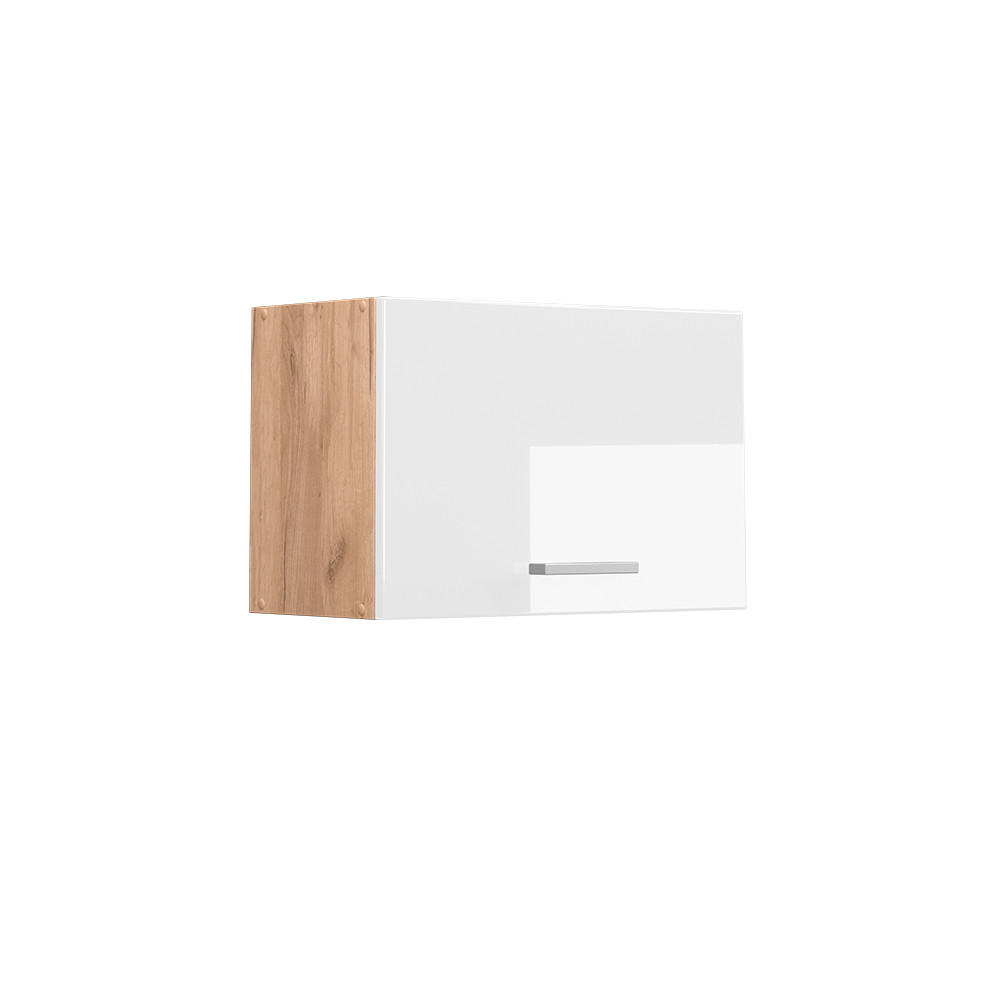 HÄNGESCHRANK R-Line Weiß Hochglanz 60 cm Flach - Weiß Hochglanz/Eiche Wotan, Holzwerkstoff (60/40/31cm) - Vicco