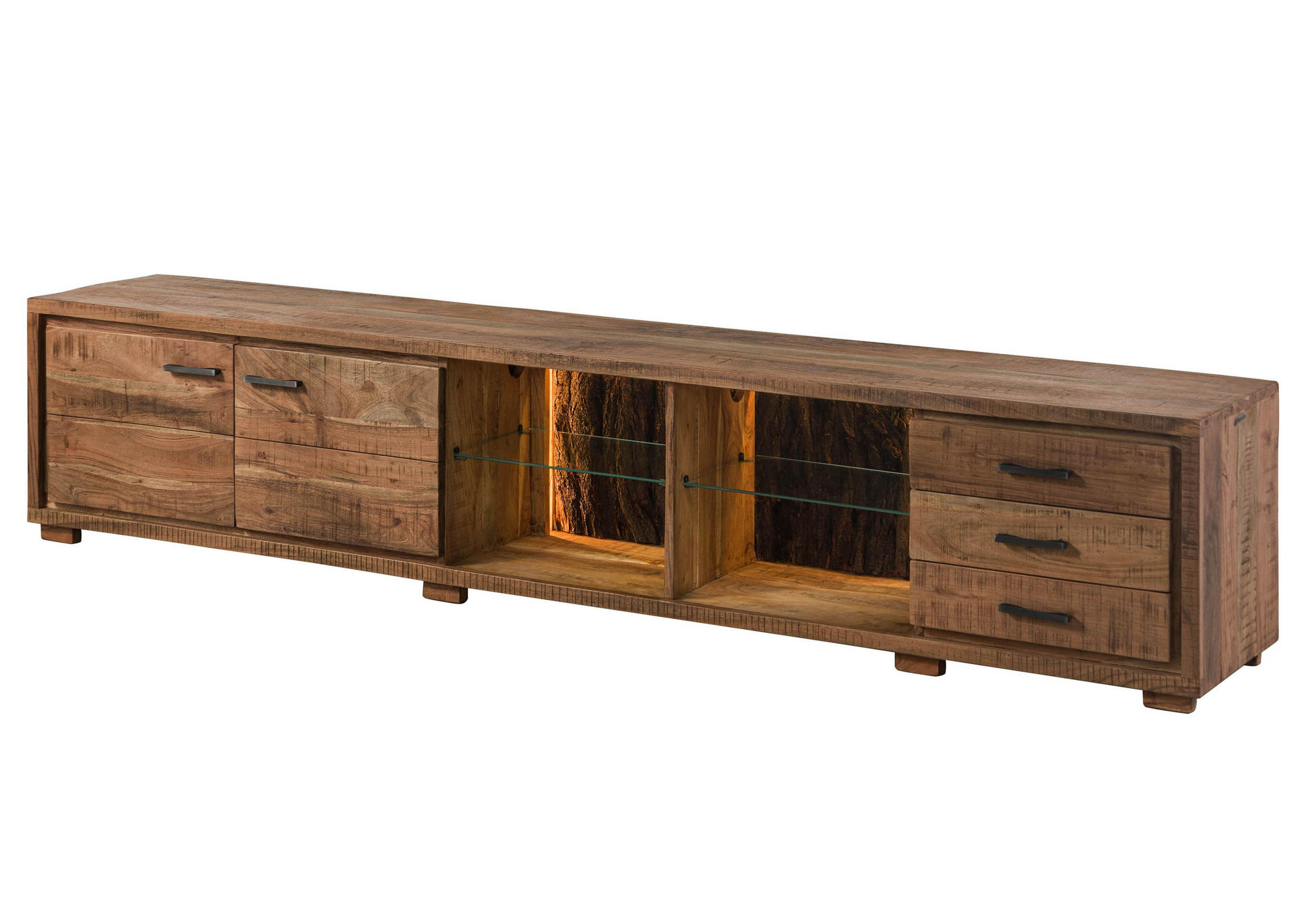 TV-BOARD Akazie 235x40x47 natur lackiert BARK #116 - Naturfarben, Holz (235/47/40cm) - Massivmoebel24
