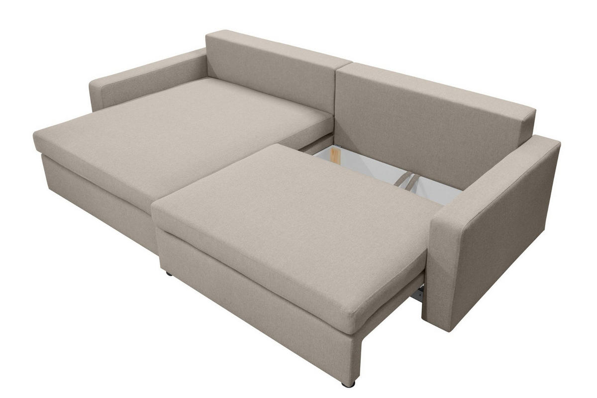 ECKSOFA Mit Schlaffunktion Und Bettzeugablage LUBEKA Stoff Faro Hellgrau Links - Hellgrau, Holz (140/147cm) - Kaiser Möbel