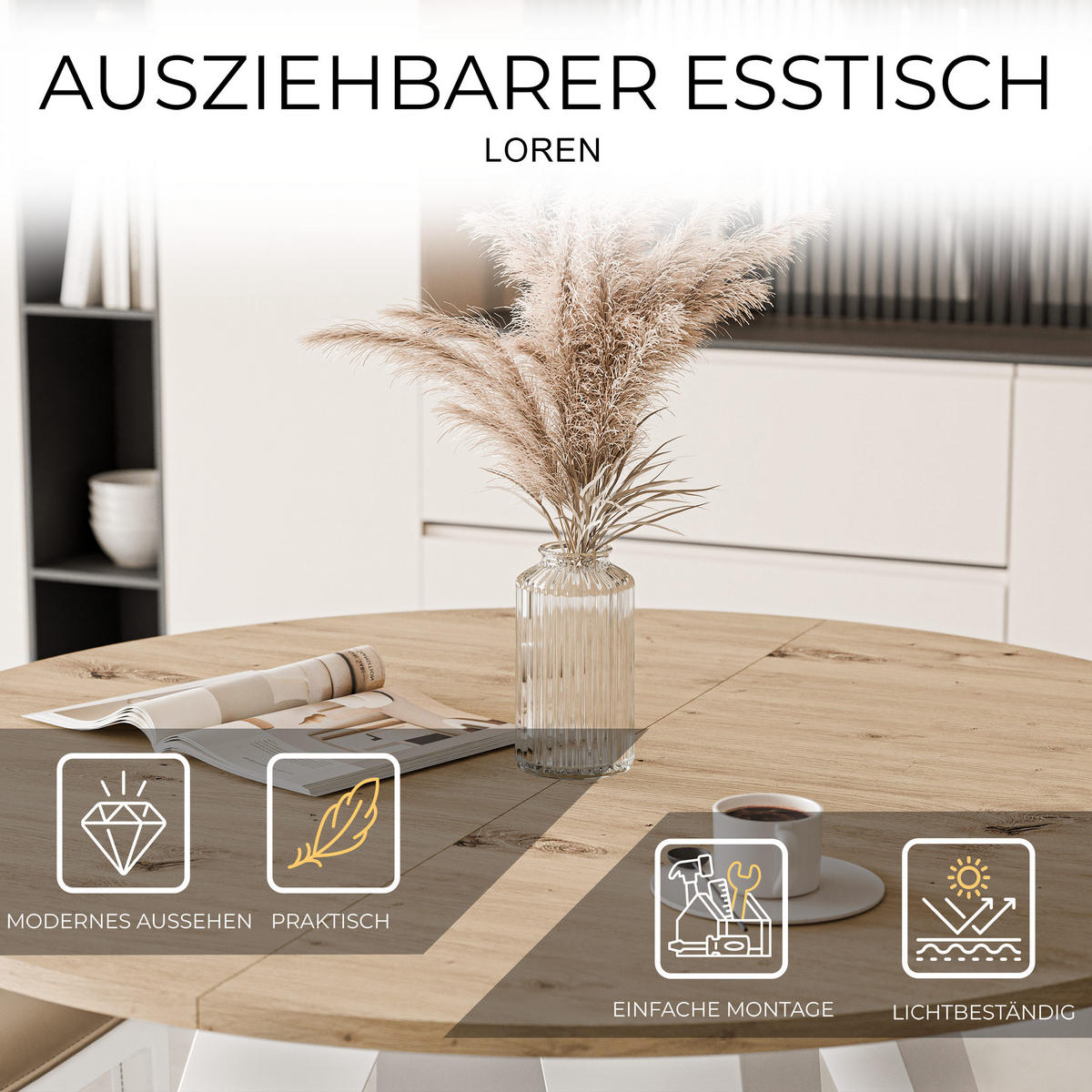 ESSTISCH ausziehbar auf MDF, Artisan Eiche - Eiche Artisan/Weiß, Holzwerkstoff (100/100/76cm) - Idohome