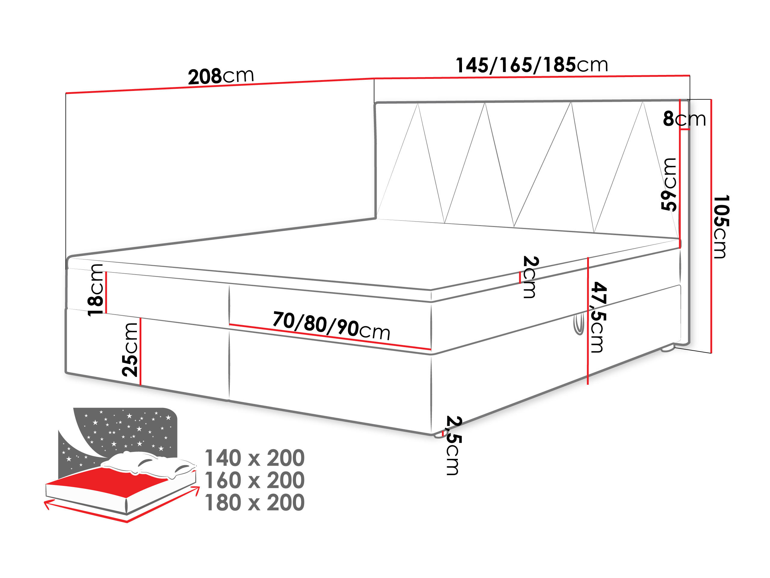 Thumbnail - Mirjan24 Boxbett, Natur, Textil, Kiefer, H3, Höhe ca. 18 cm, Rechteckig, 140x200 cm, Schlafzimmer, Betten, Boxspringbett...