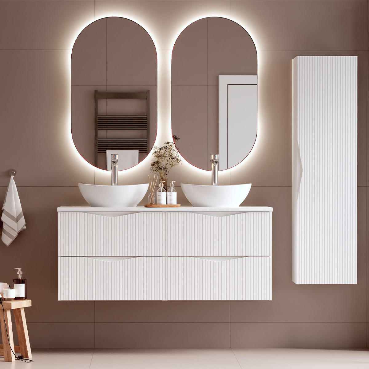 BADMÖBEL Tao 2er-Set Weiß - Weiß, Holzwerkstoff (120.6/50/45.8cm) - Petits-meubles