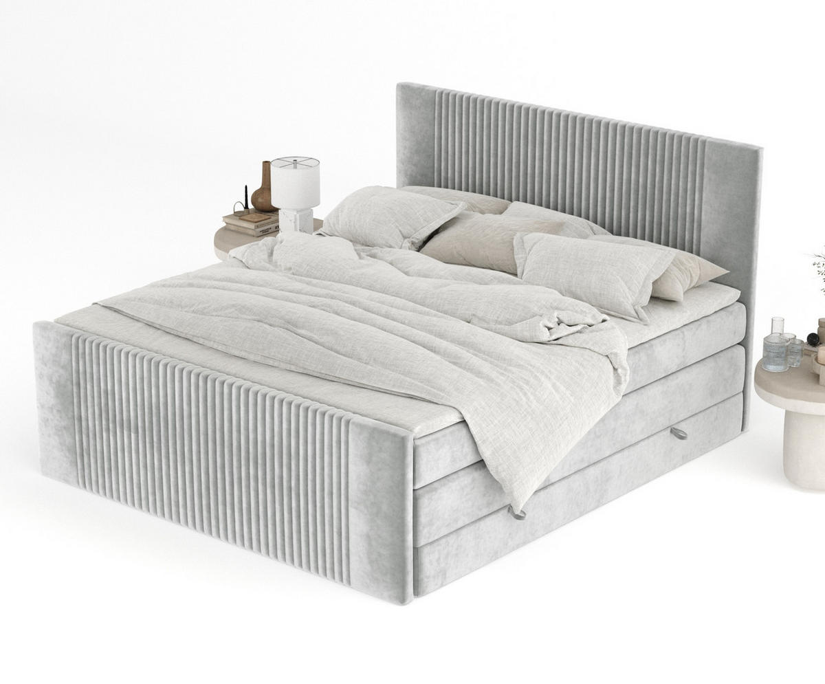 BOXSPRINGBETT Bergamo Hellgrau 200/200 cm - Hellgrau/Schwarz, Holz/Holzwerkstoff (200/200cm) - Maison de Reve