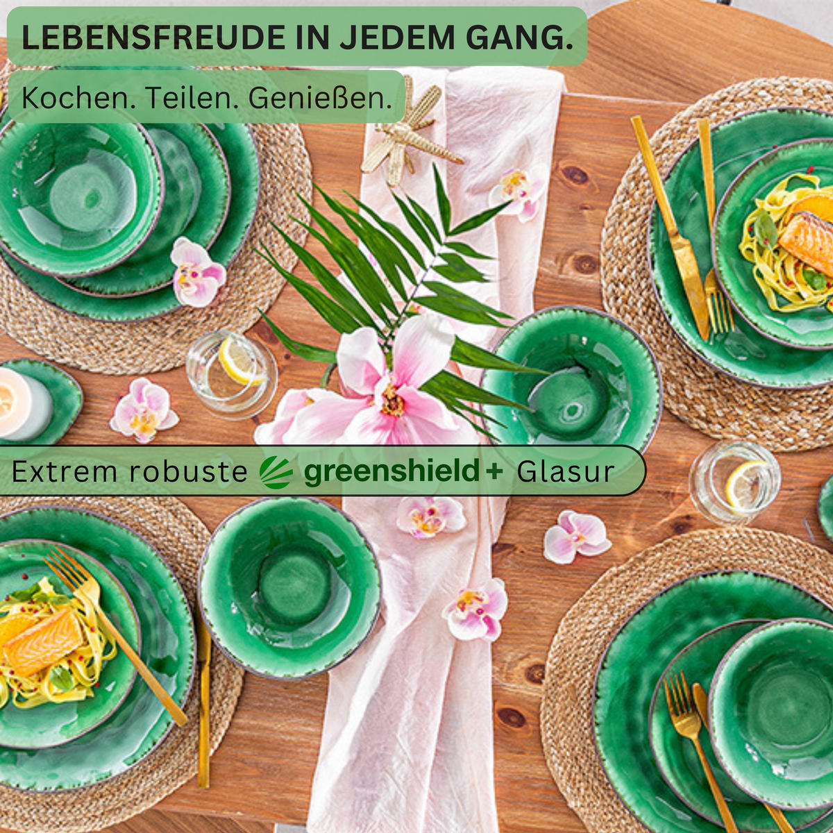SUPPENTELLER Set Palm Beach 4 teilig aus Steingut - Grün, Keramik (19cm) - Sänger