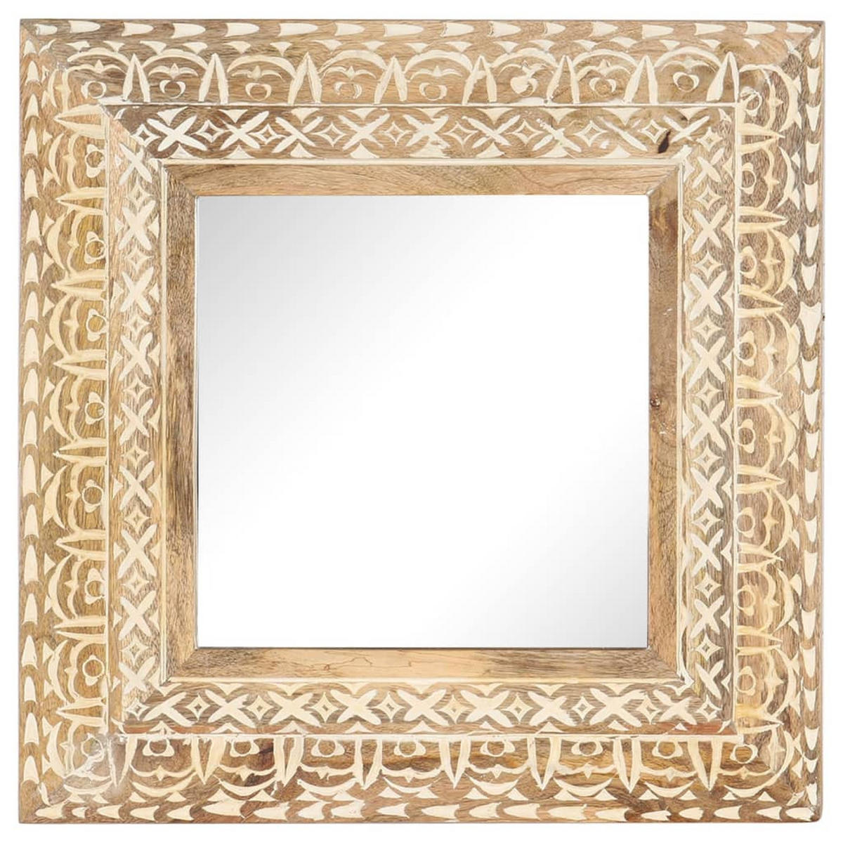 SPIEGEL Handgeschnitzt 50x50x2,6 cm Massivholz Mango - Braun, Holz (50/50/1cm) - furnicato