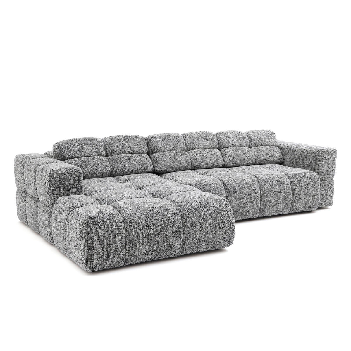 ECKSOFA TENDER Links mit Schlaffunktion und Verstellbare Kopfstützen, Chenille grau - Schwarz/Grau, Holz/Kunststoff (315/176cm) - Muffo