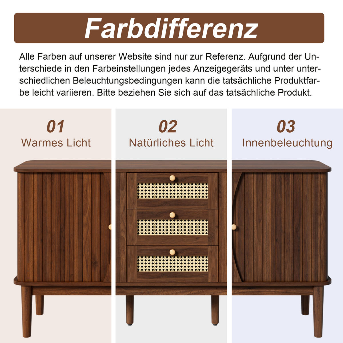 SIDEBOARD Rattan Schiebetüren verstellbare Böden modern - Walnussfarben, Holzwerkstoff (40/73/140.5cm) - FLIEKS