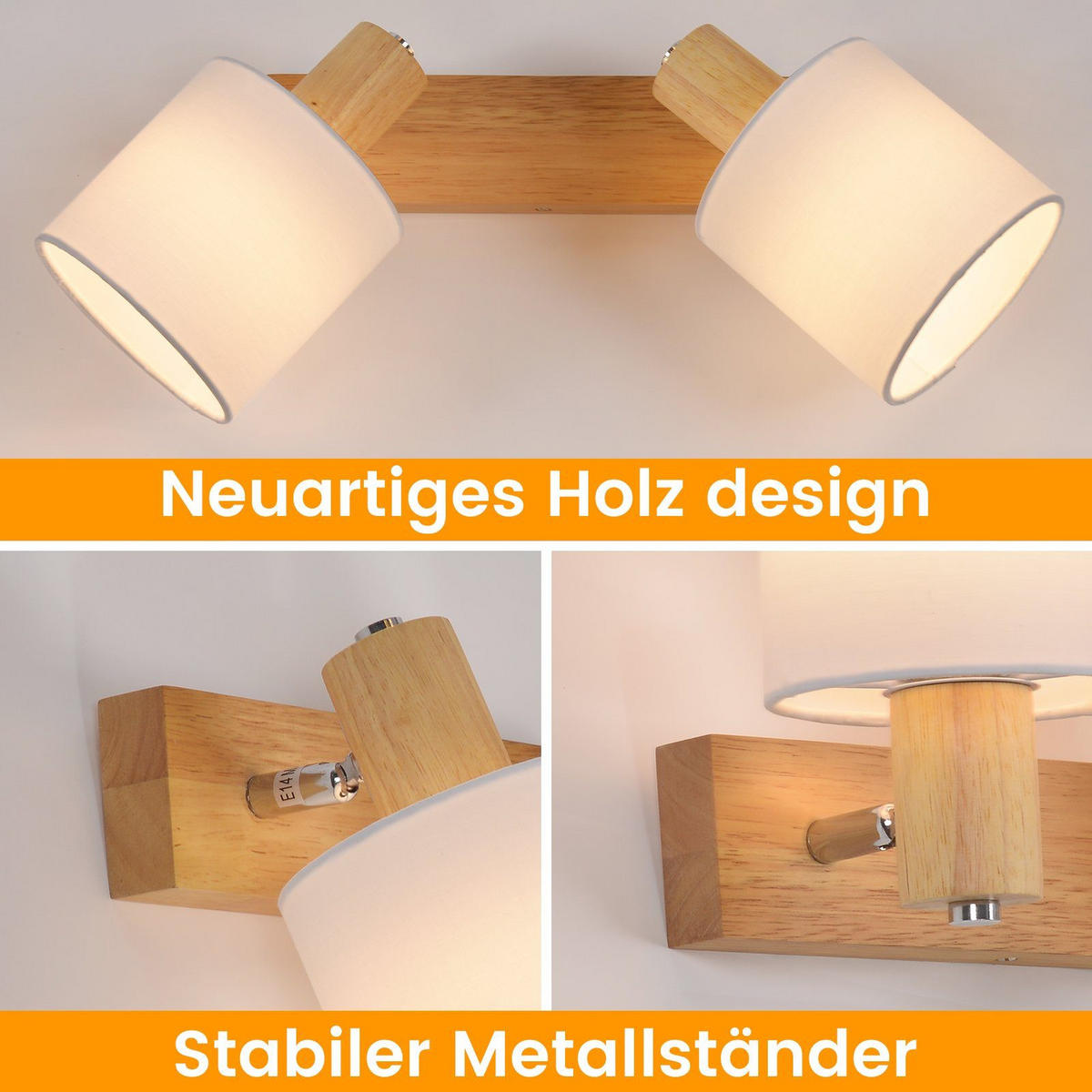 DECKENSTRAHLER Gaara 13/13/21cm - Eukalyptusholzfarben, Holz (13/13/21cm) - ZMH