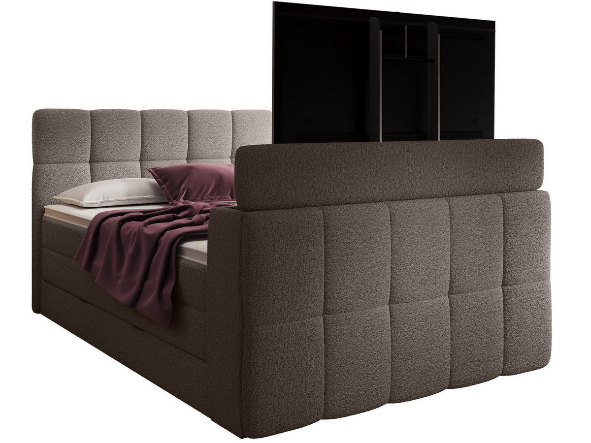 BOXSPRINGBETT Madison 3 braun 200/200 H2/H3 mit TV-Lift - Braun, Textil (200/200cm) - wonello