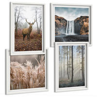 BILDER SET 4er Set - 50x50 cm & 40x60 cm Weißer Rahmen - Waldlandschaften der Wildnis - Weiß, Kunststoff (50/50cm) - TULUP