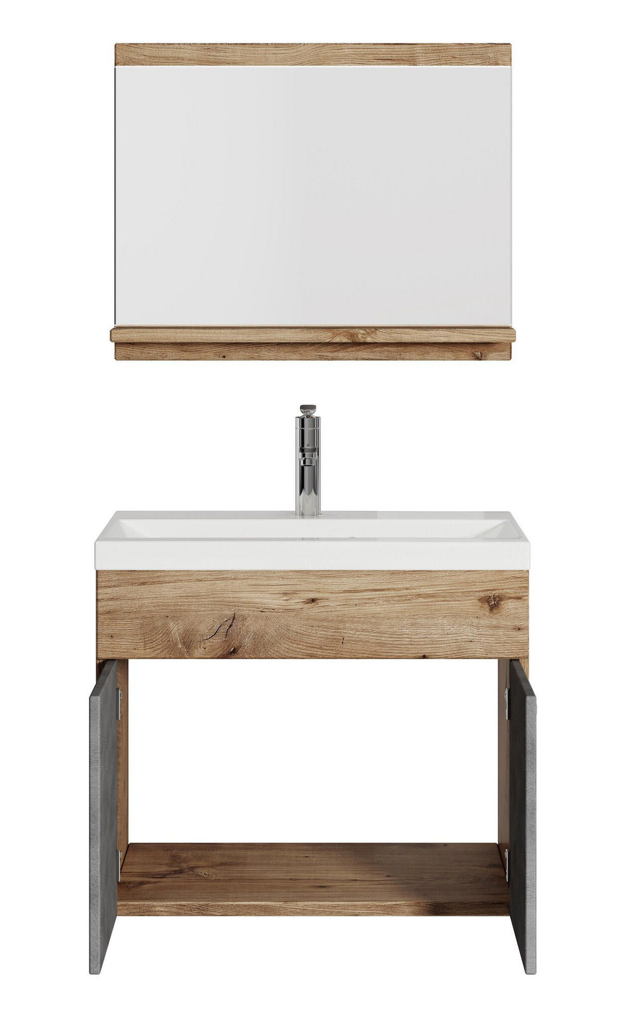 BADMÖBEL-SET Montreal 02 3 Teile Kastanien Eiche / Grau - 60 x 35 x 51 cm - Chromfarben/Dunkelgrau, Holz/Metall (60/51/35cm) - Badplaats