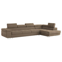 ECKSOFA VICENTE Beige Velours-Stoff mit Schlaffunktion - Beige, Holz (346/202cm) - MASSENO