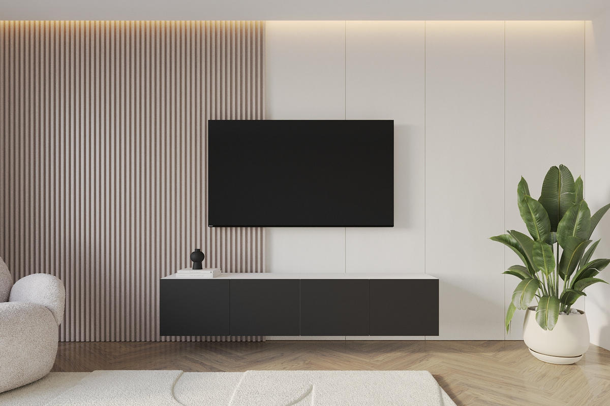 LOWBOARD ELIO-W 2x100x40x41 cm - Weiß / Schwarz - Weiß, Holzwerkstoff (200/40/41cm) - ALTDECOR