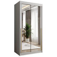 SCHWEBETÜRENSCHRANK mit Spiegel 100 cm Breite, weiß mit Goldgriff - Goldfarben/Weiß, Holzwerkstoff (100/200/62cm) - Home Collective