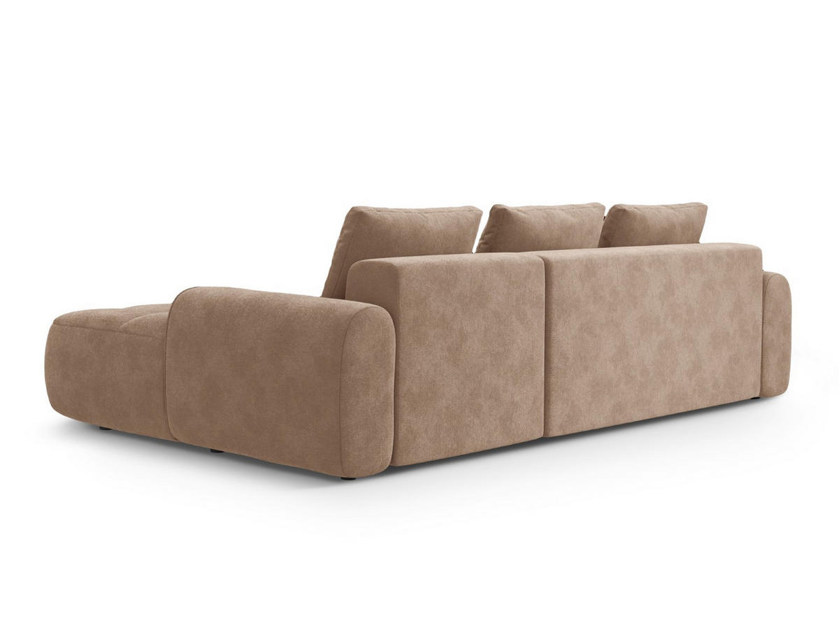 AUSKLAPPBARES-ECKSOFA rechts mit Container Linz aus Samt dunkelbeige 3 Sitzplätze - Mokka, Textil (142/275cm) - Cosmopolitan Design