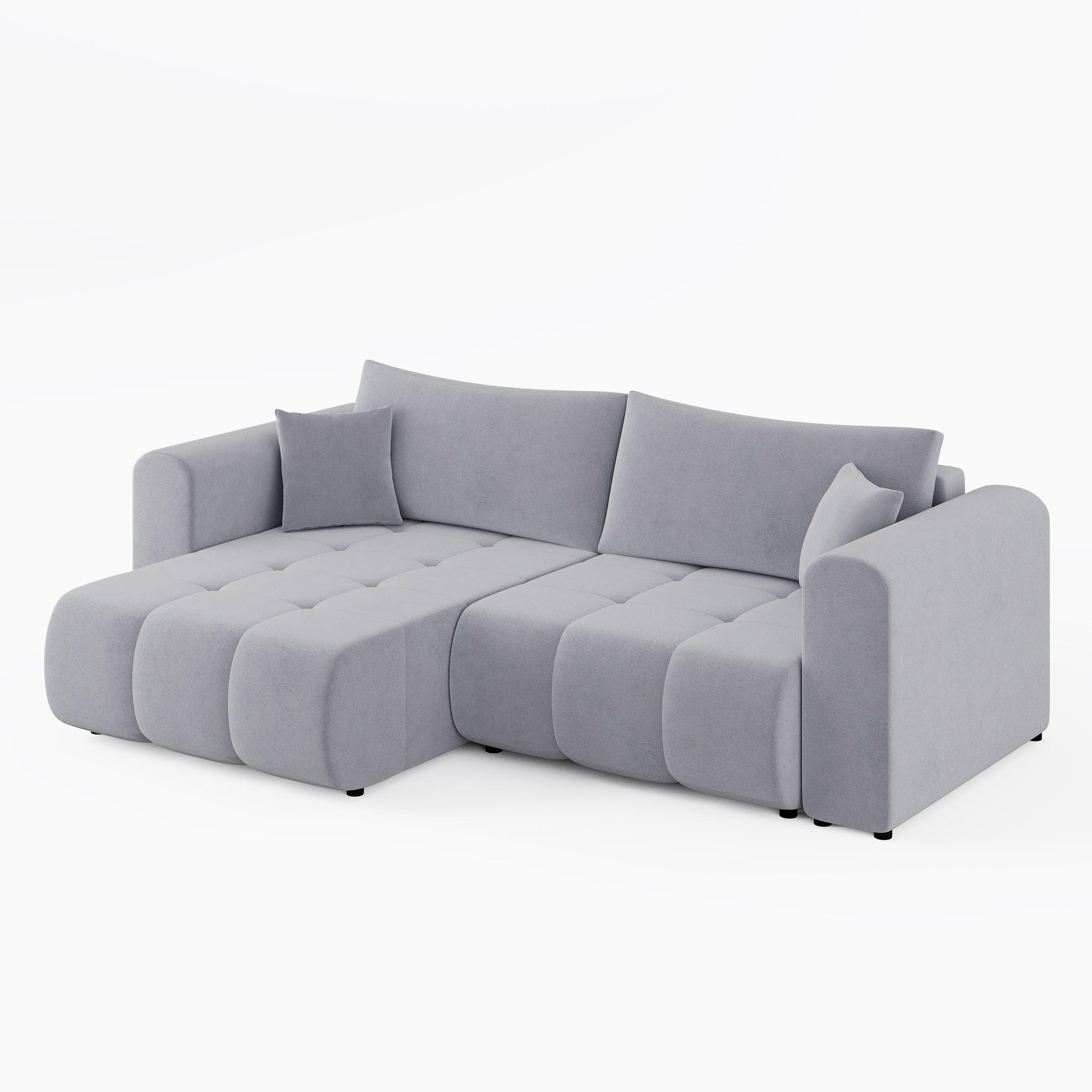 ECKSOFA RIVA Links Hellgrau Velours-Stoff Premium L-Form Couch mit Schlaffunktion & Bettkasten - Hellgrau/Schwarz, Holz (255/160cm) - Barchello