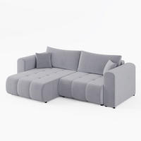 ECKSOFA RIVA Links Hellgrau Velours-Stoff Premium L-Form Couch mit Schlaffunktion & Bettkasten - Hellgrau/Schwarz, Holz (255/160cm) - Barchello