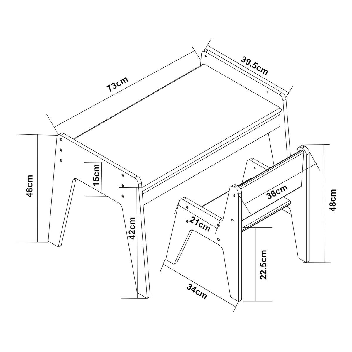 KINDERSCHREIBTISCH-SET 2 TLG. Skinnskatteberg - Naturfarben/Weiß, Holz/Holzwerkstoff (73/48/39.5cm) - [en.casa]