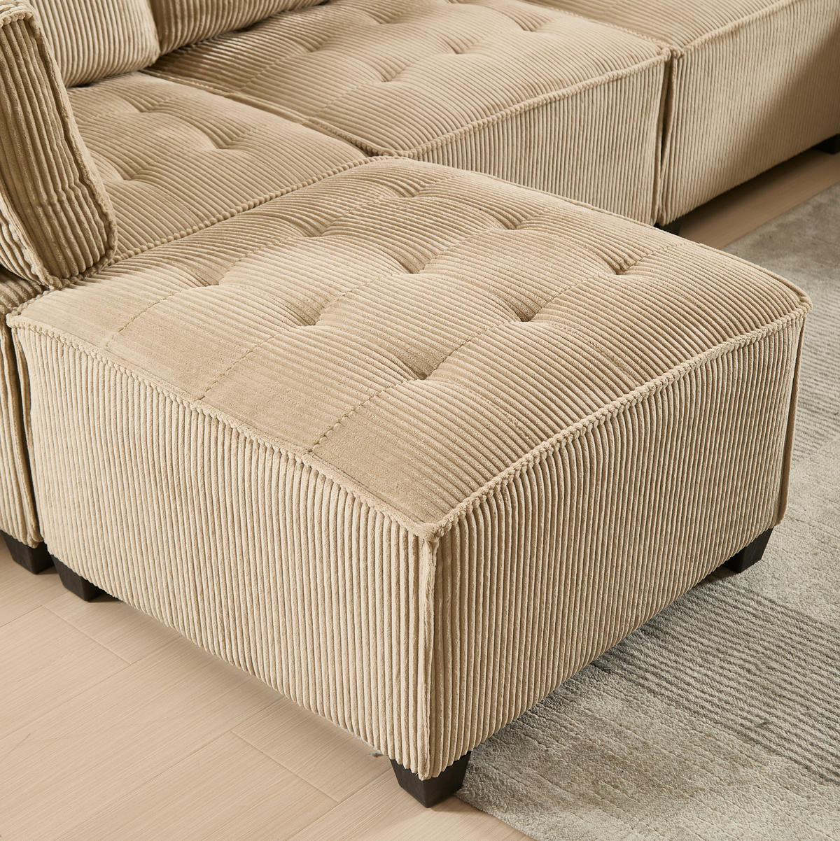 SOFA modular 6-Sitzer 308 x 154 cm Cord Khaki - Braun, Kunststoff (154/82/308cm) - Meubliv